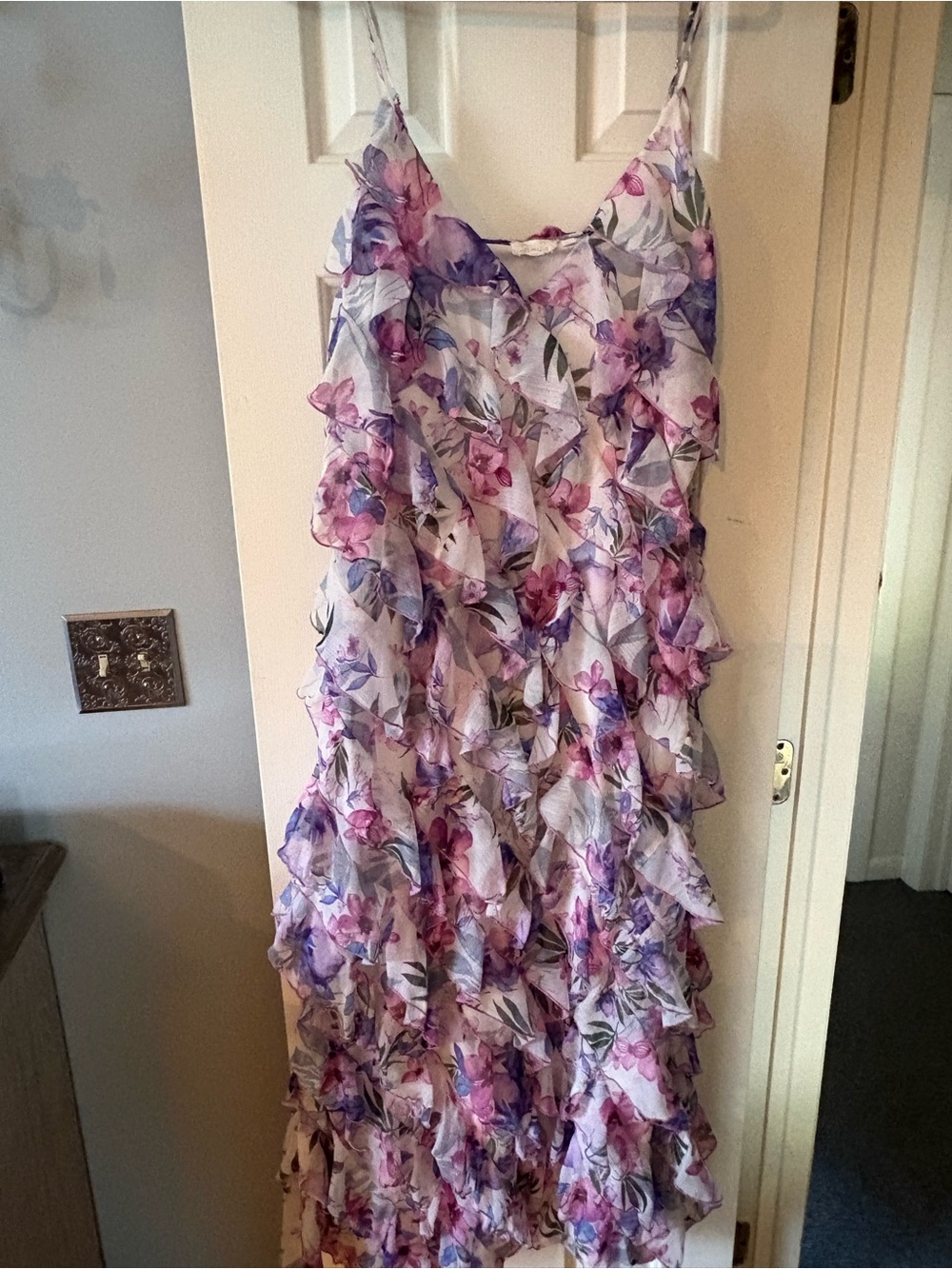 Anthropologie BLHDN Jia Floral Ruffled maxi dress Lavender and Pink XLP